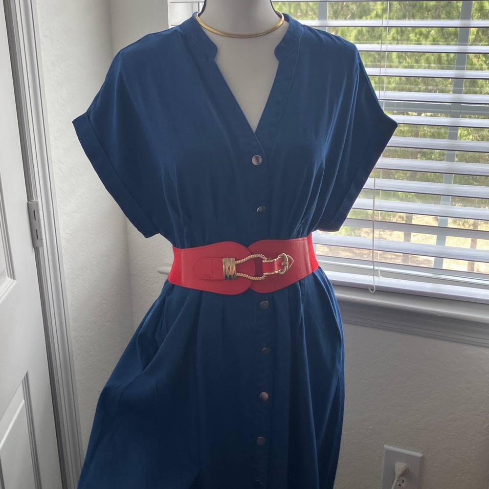 Light Denim Blue Button-Front Dress